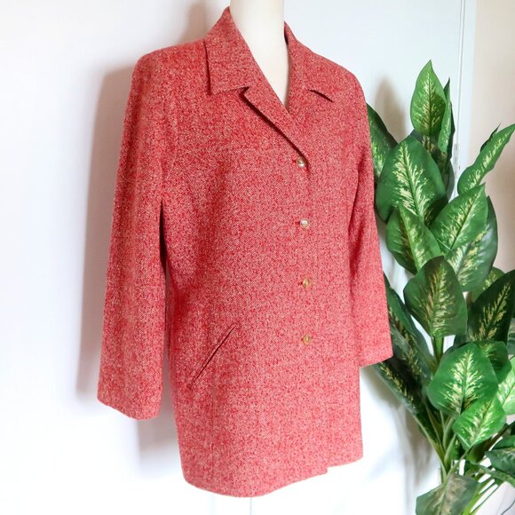 Ellen Tracey Red Herringbone Wool Single-breasted Blazer Coat Classic Office 14 - Picture 3 of 14